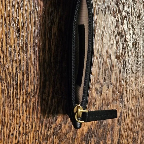 Margot NY Black Pebbled Leather Card Case Keychain Coin Purse Gold Hardware - Picture 5 of 5